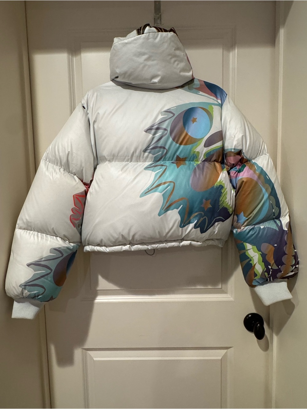 Cynthia Rowley White Puffer Jacket with Multicolor Graphic - Picture 6 of 6